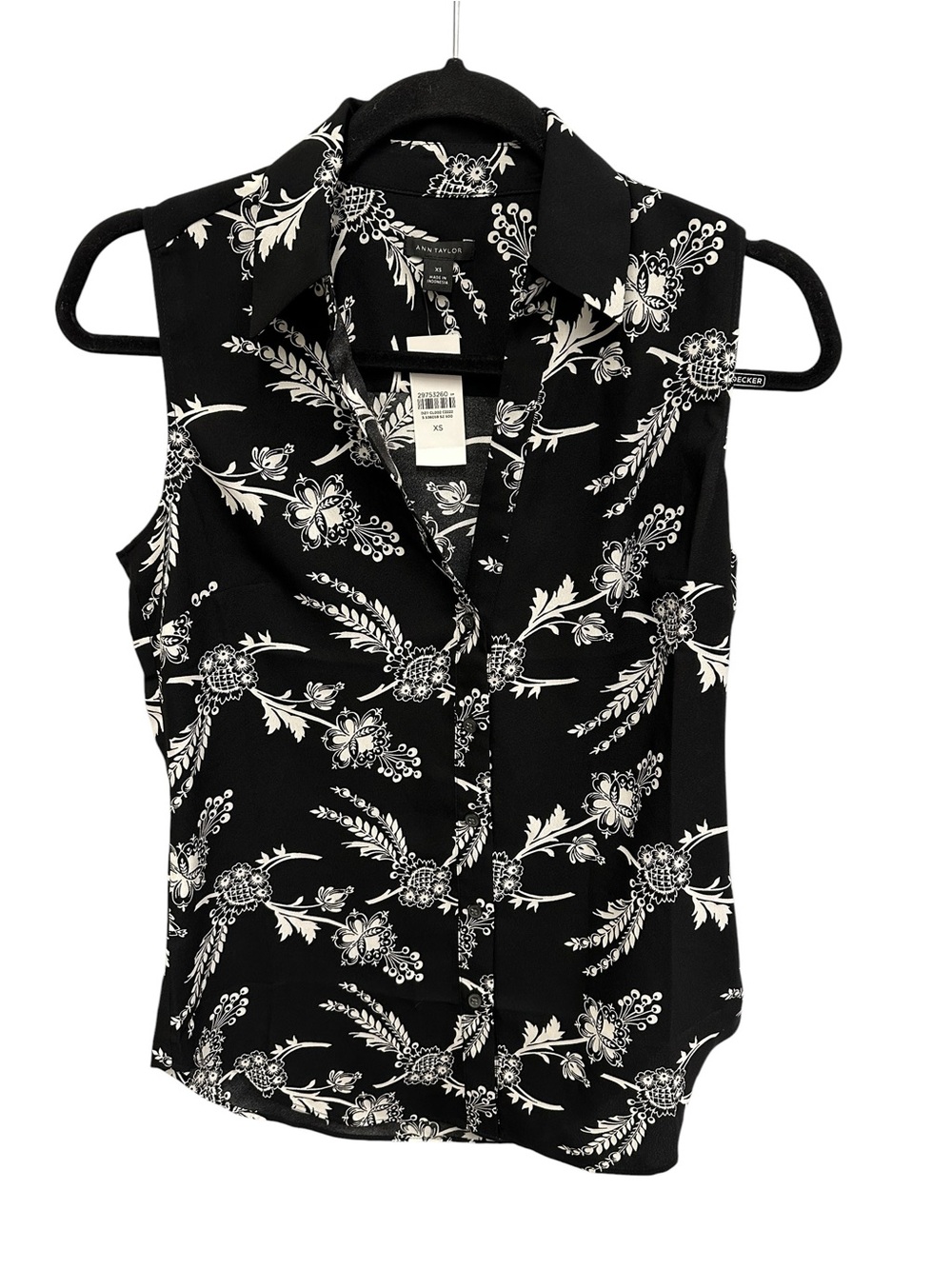 Ann Taylor sleeveless black white floral button down blouse Size XS NEW